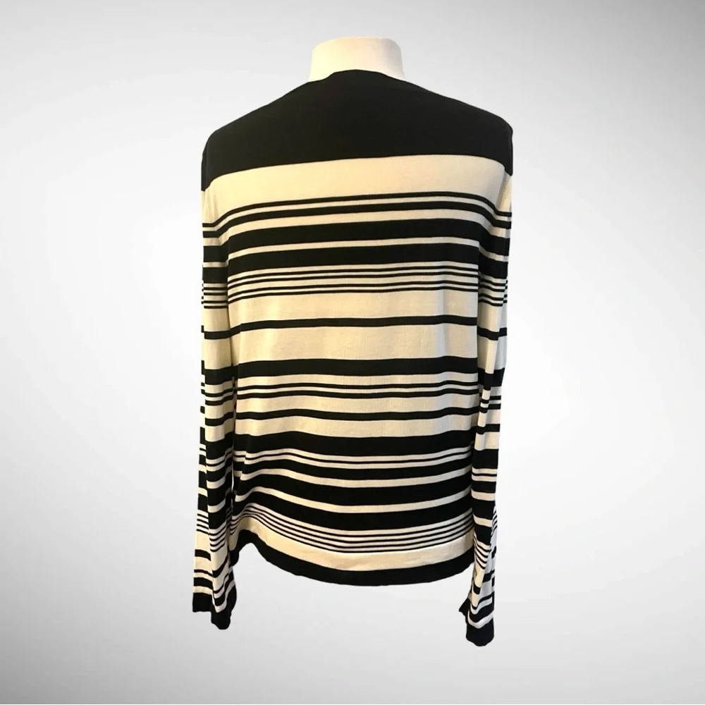 Chanel Classic VTG Black Ivory Stripe COTTON Sweater Size EU 44